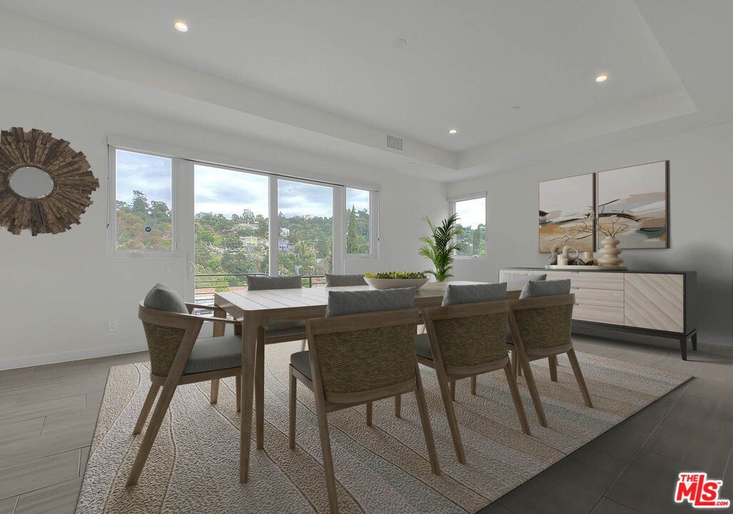 Dining room, Interior, Recessed Lighting, Wood Texture Flooring