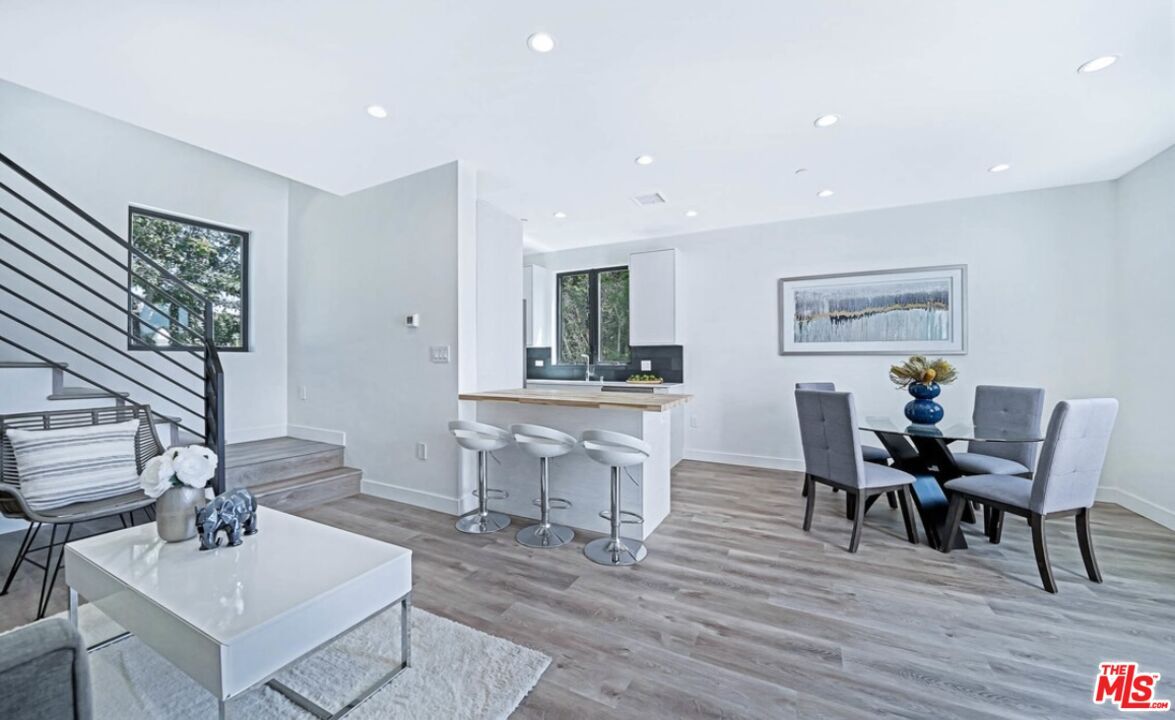 Dining room, Interior, Recessed Lighting, Wood Texture Flooring