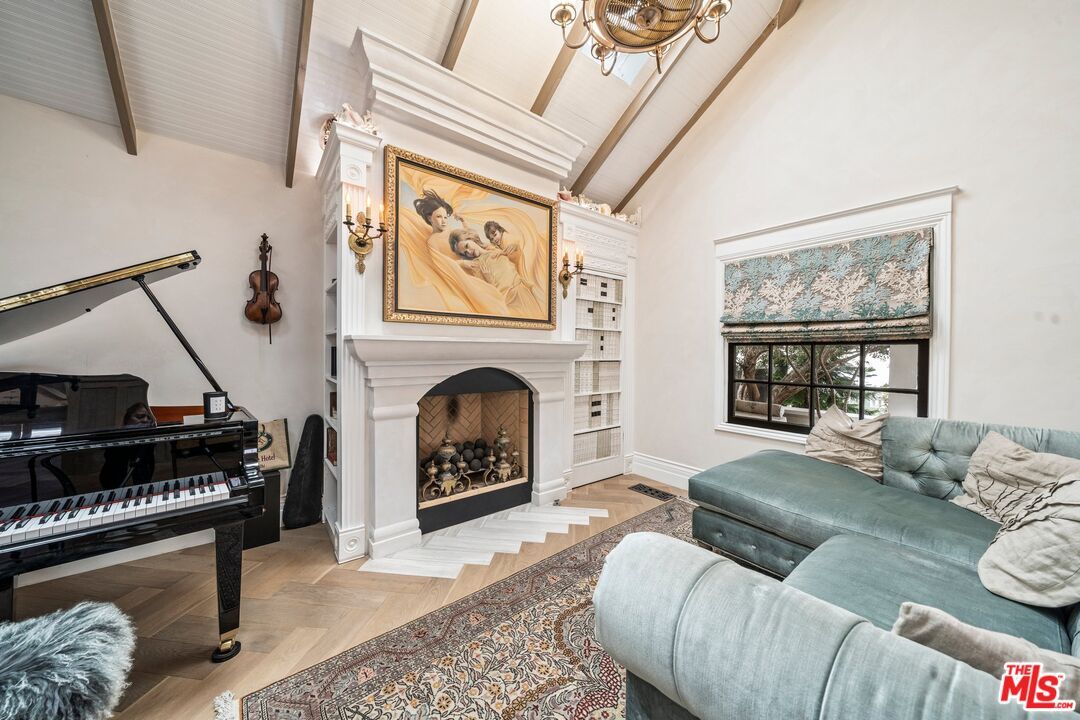 Fireplace, Interior, Living room, Piano, Wood Texture Flooring