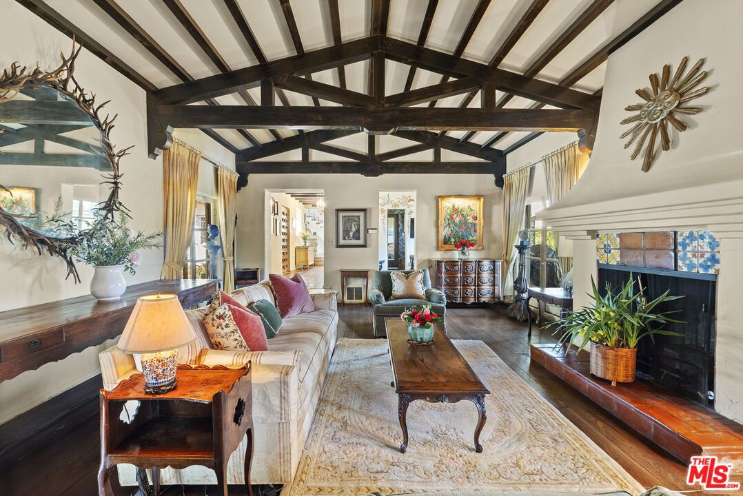 Fireplace, Interior, Living room, Wooden Beams, Wood Texture Flooring