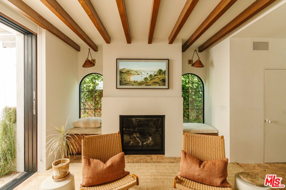 Fireplace, Interior, Pendant Lights, Wooden Beams