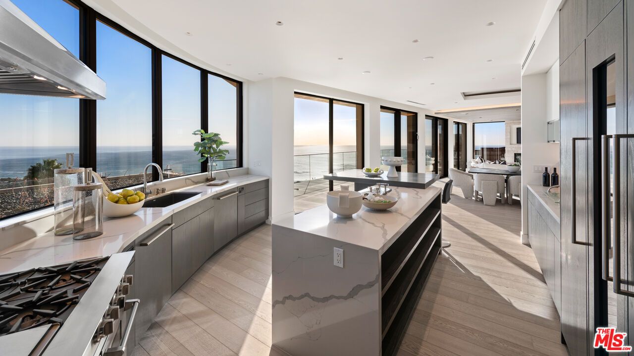 Interior, Kitchen, Recessed Lighting, Stainless Steel Appliances, Water, Wood Texture Flooring