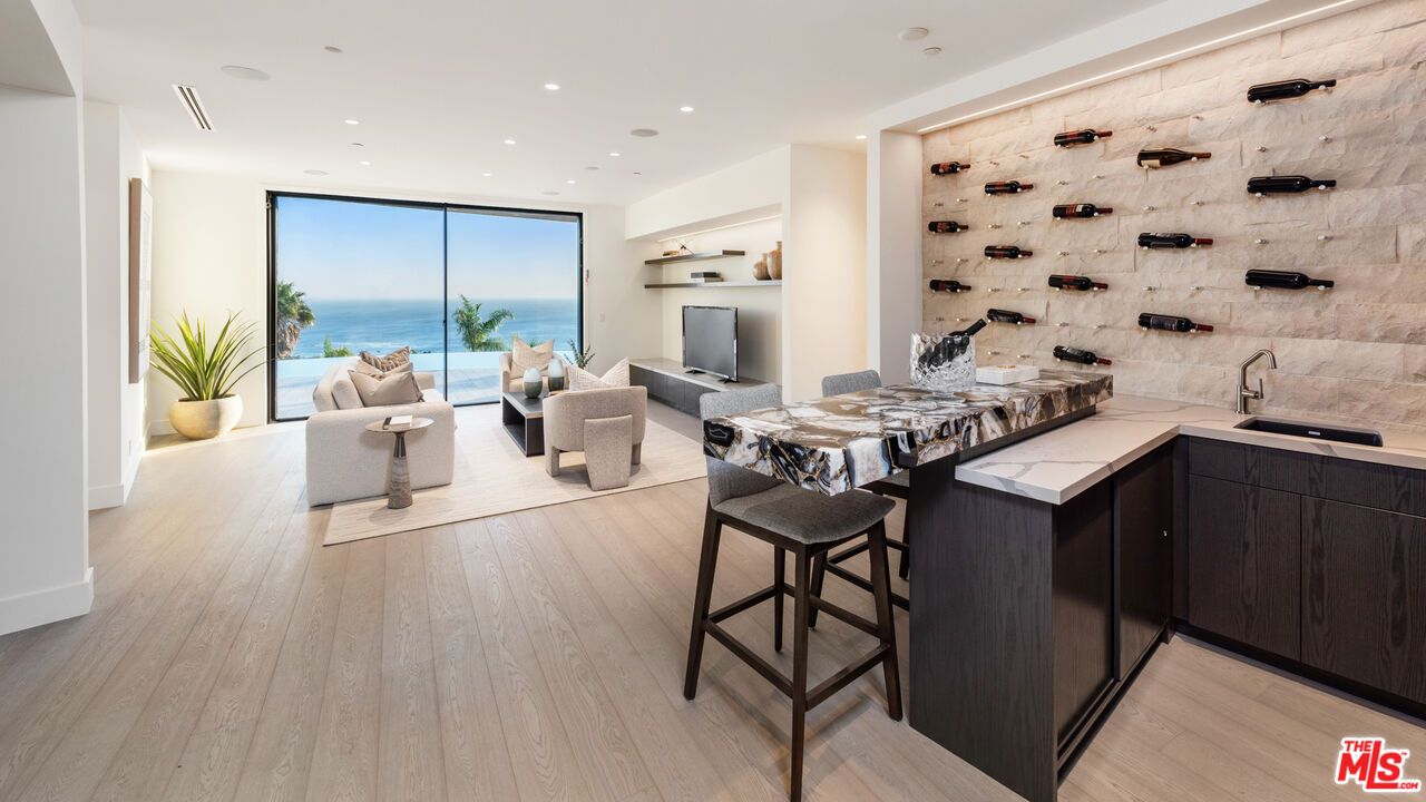 Interior, Living room, Recessed Lighting, Water, Wine Storage, Wood Texture Flooring