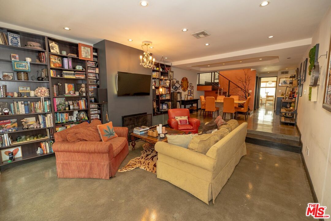Chandelier, Dining room, Fireplace, Interior, Living room, Pendant Lights, Recessed Lighting