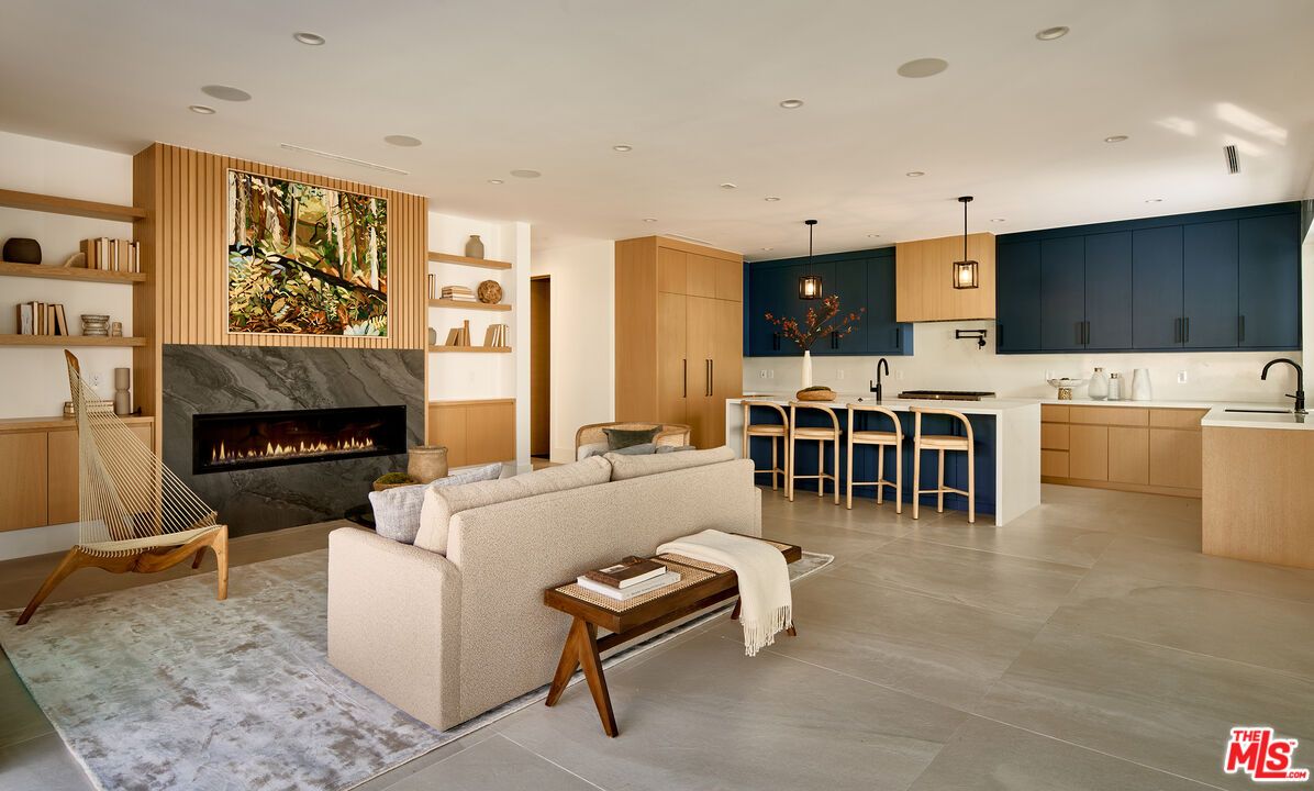 Fireplace, Interior, Kitchen, Living room, Pendant Lights, Recessed Lighting