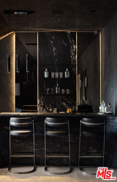 Interior, Kitchen, Marble Walls, Pendant Lights