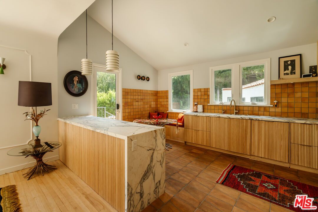 Interior, Kitchen, Pendant Lights, Recessed Lighting, Wood Texture Flooring