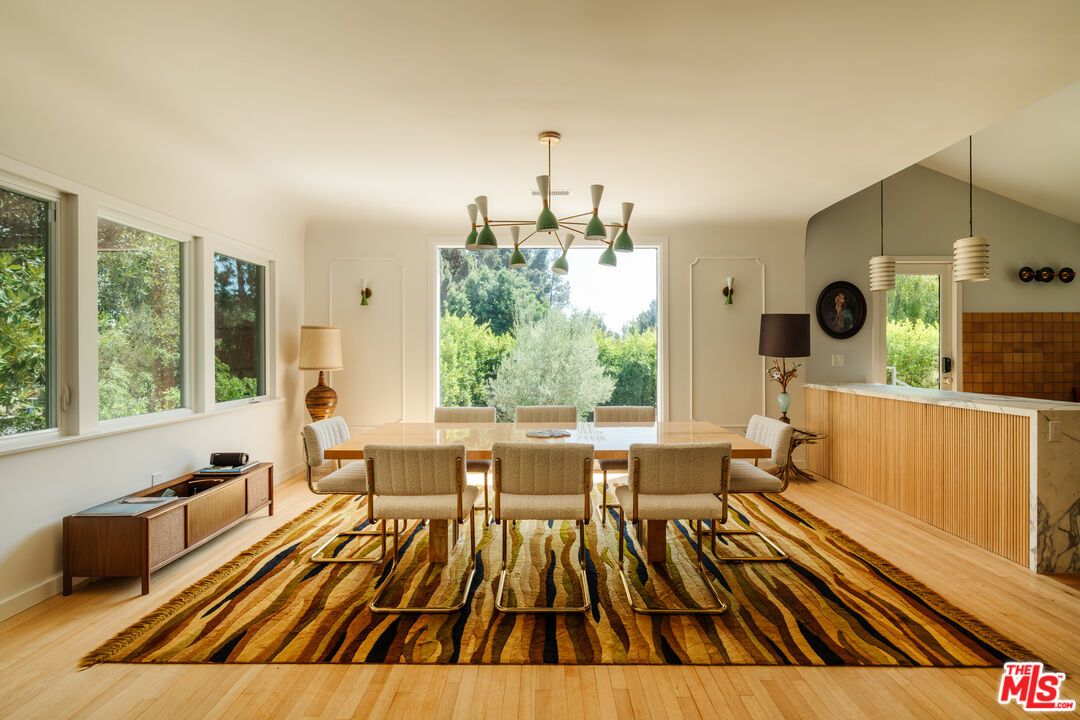 Dining room, Interior, Pendant Lights, Wood Texture Flooring