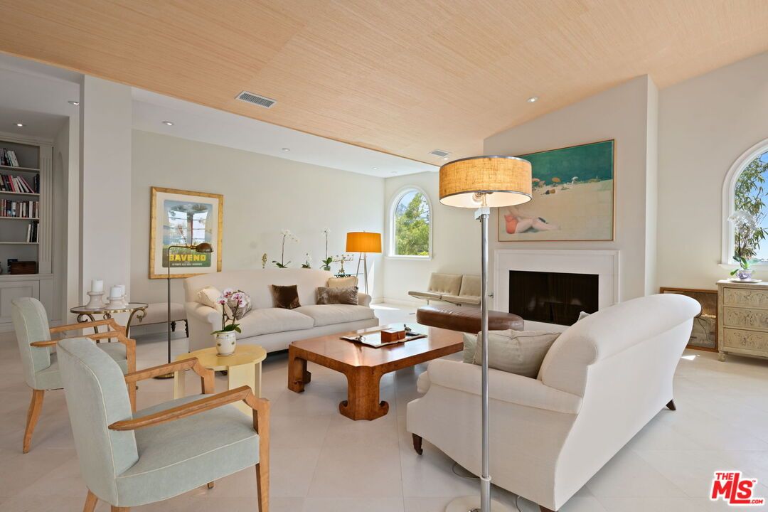 Fireplace, Interior, Living room, Recessed Lighting, Wooden Ceilings