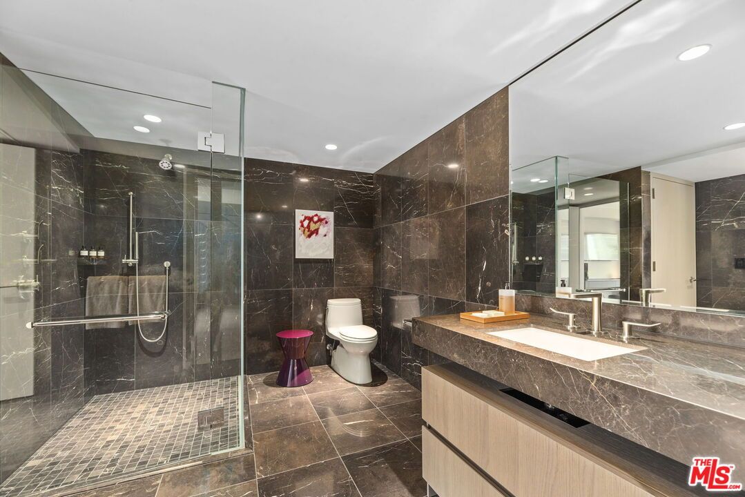 Bathroom, Glass Shower, Interior, Marble Walls, Recessed Lighting