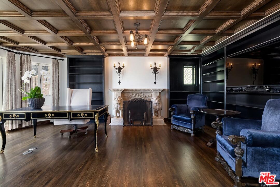 Fireplace, Home Office, Interior, Wooden Beams, Wooden Ceilings, Wood Texture Flooring