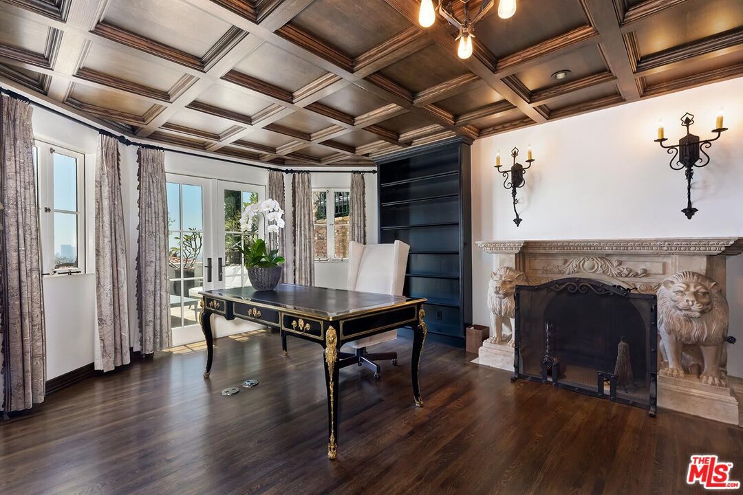 Fireplace, Home Office, Interior, Wooden Beams, Wooden Ceilings, Wood Texture Flooring