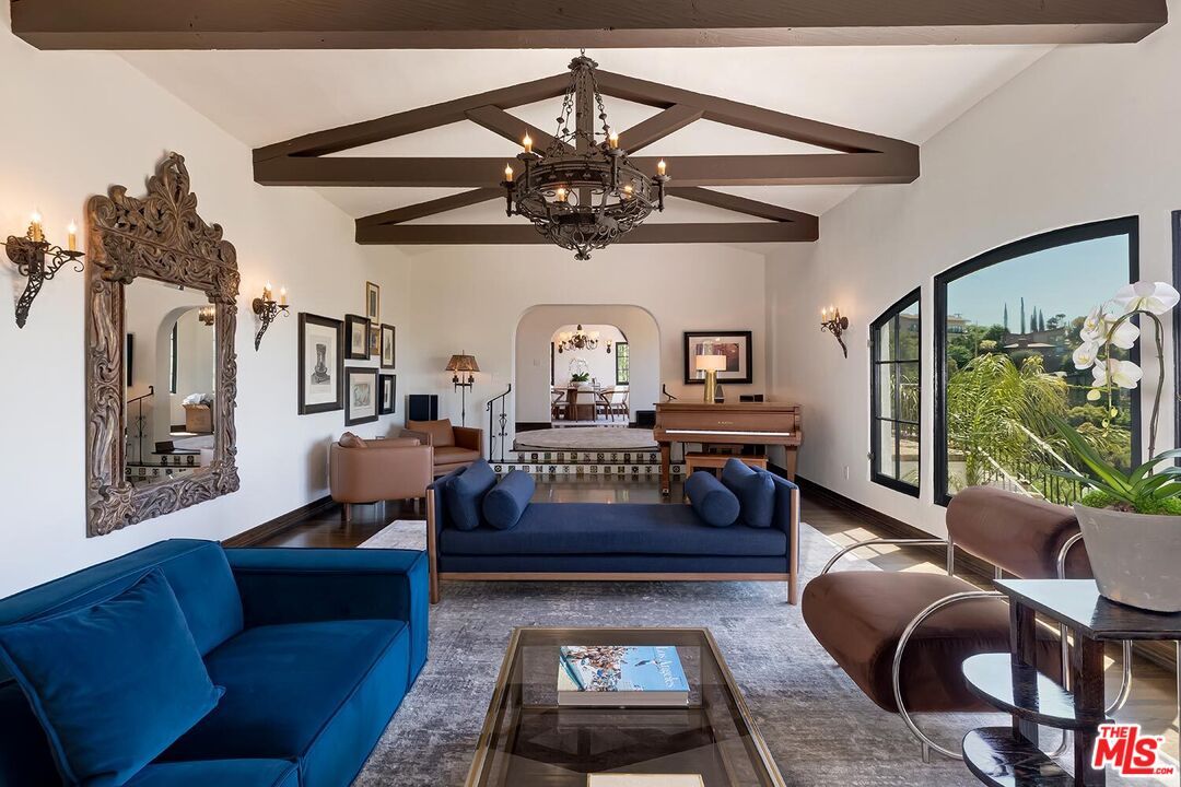 Chandelier, Interior, Living room, Wooden Beams, Wood Texture Flooring