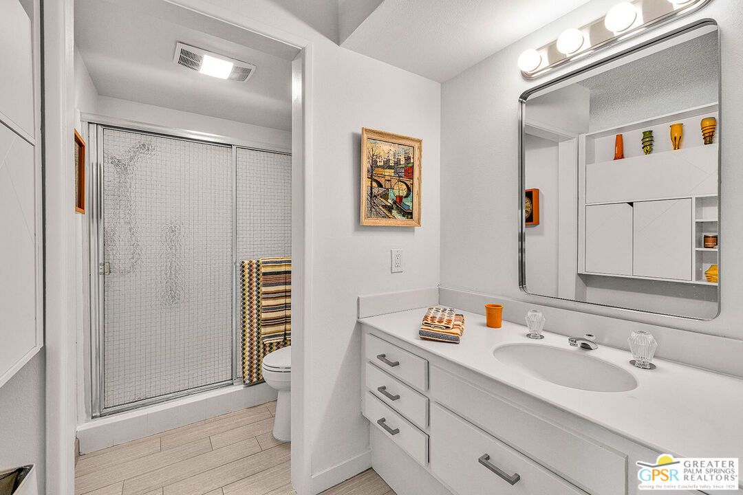 Bathroom, Glass Shower, Interior, Wood Texture Flooring