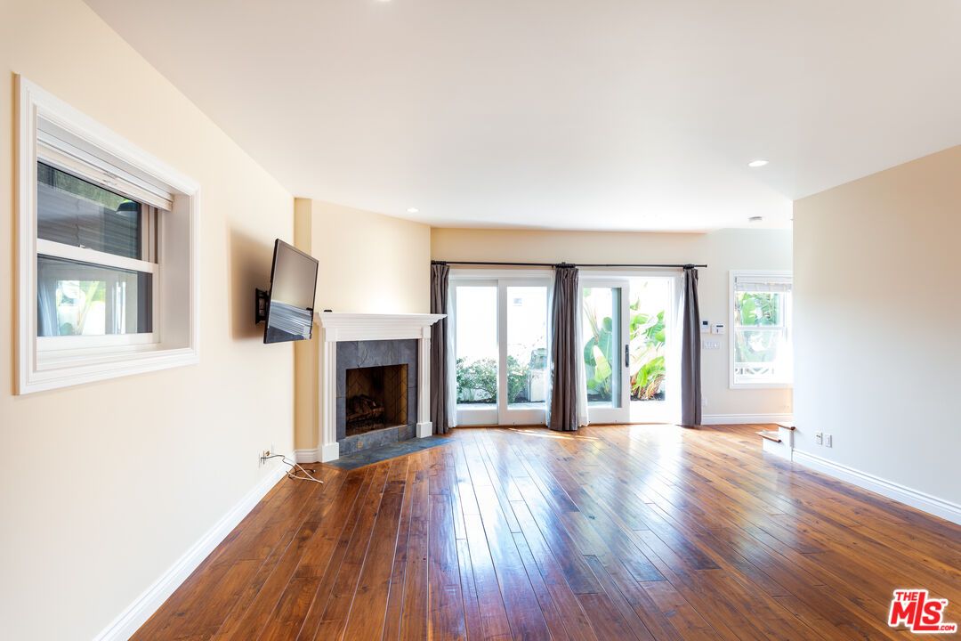 Empty room, Fireplace, Interior, Recessed Lighting, Wood Texture Flooring