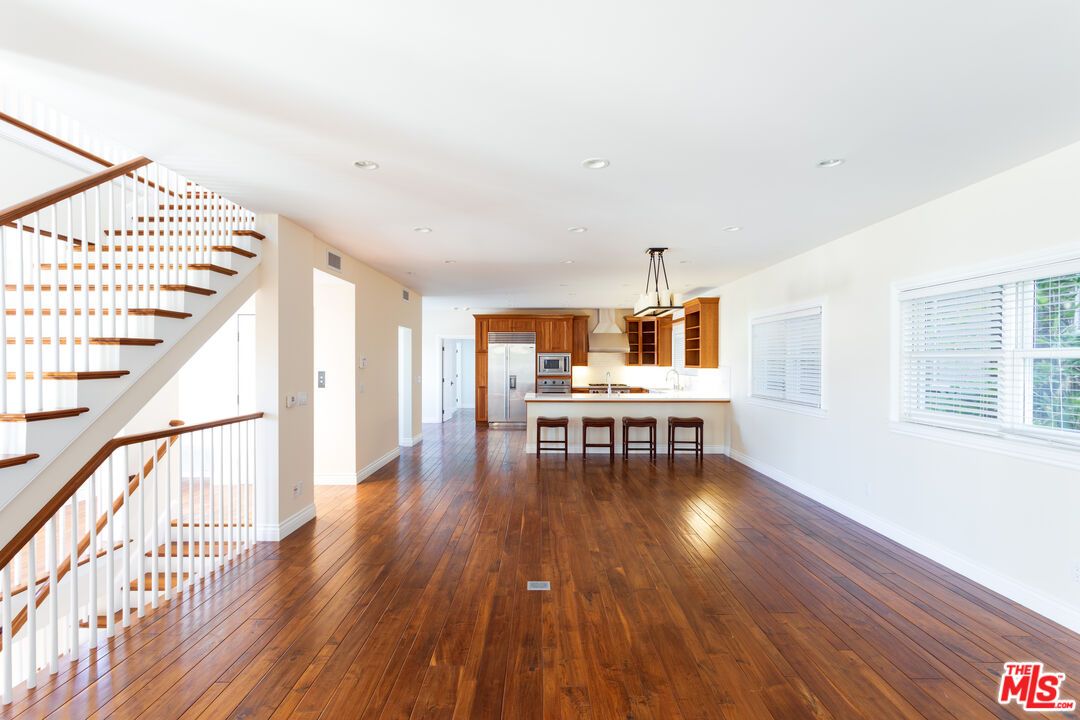 Empty room, Interior, Kitchen, Pendant Lights, Recessed Lighting, Wood Texture Flooring
