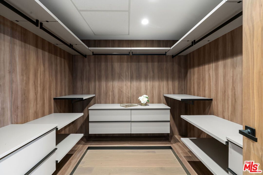Interior, Recessed Lighting, Walk-in Closets, Wood Texture Flooring, Wooden Walls