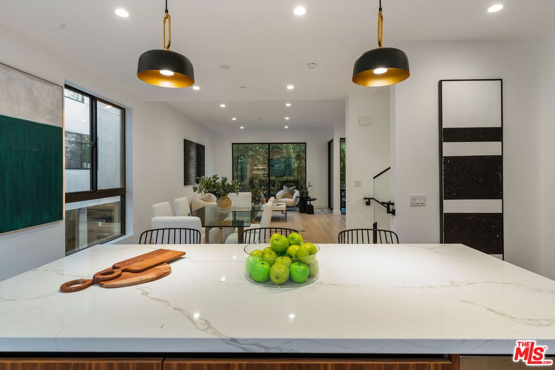 Dining room, Interior, Pendant Lights, Recessed Lighting, Wood Texture Flooring