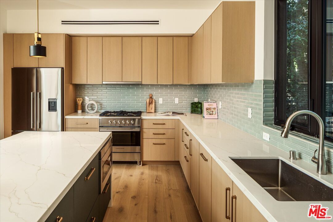Interior, Kitchen, Pendant Lights, Stainless Steel Appliances, Wood Texture Flooring