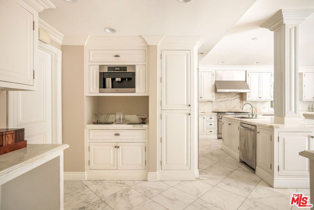Interior, Kitchen, Marble, Marble Walls, Recessed Lighting, Stainless Steel Appliances