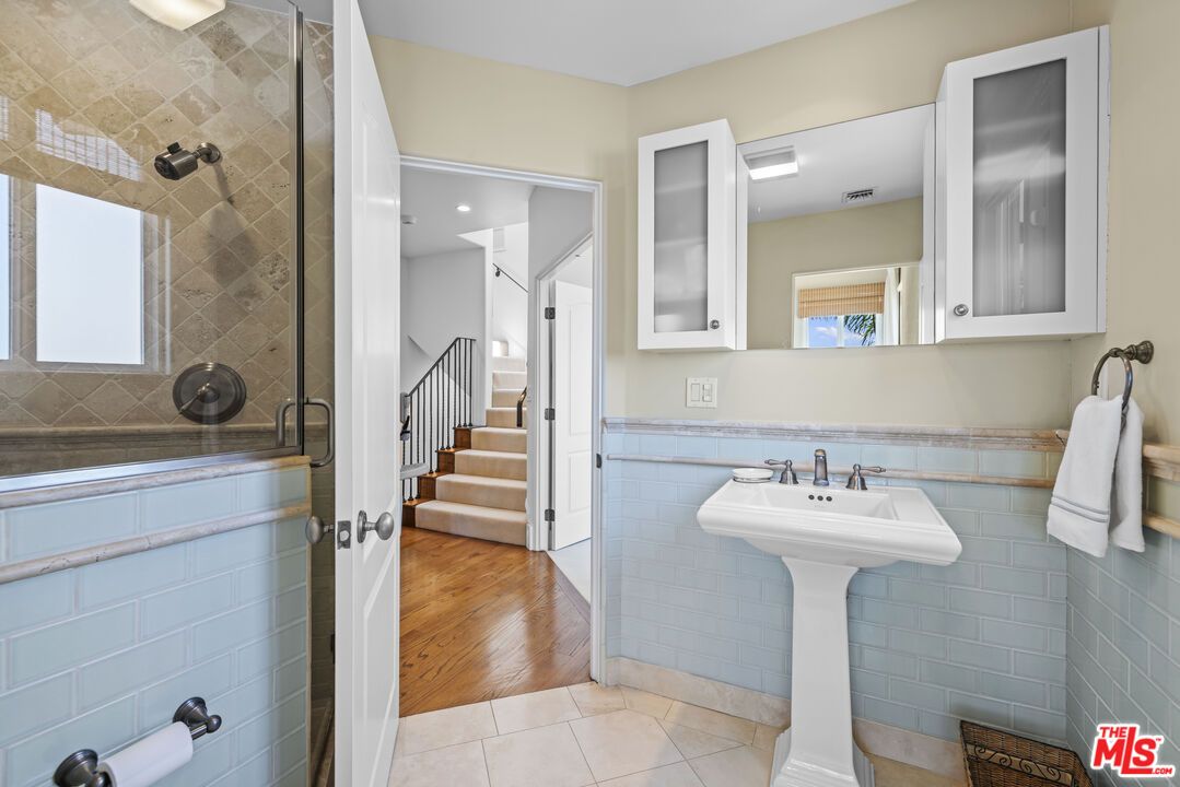 Bathroom, Glass Shower, Interior, Recessed Lighting, Wood Texture Flooring