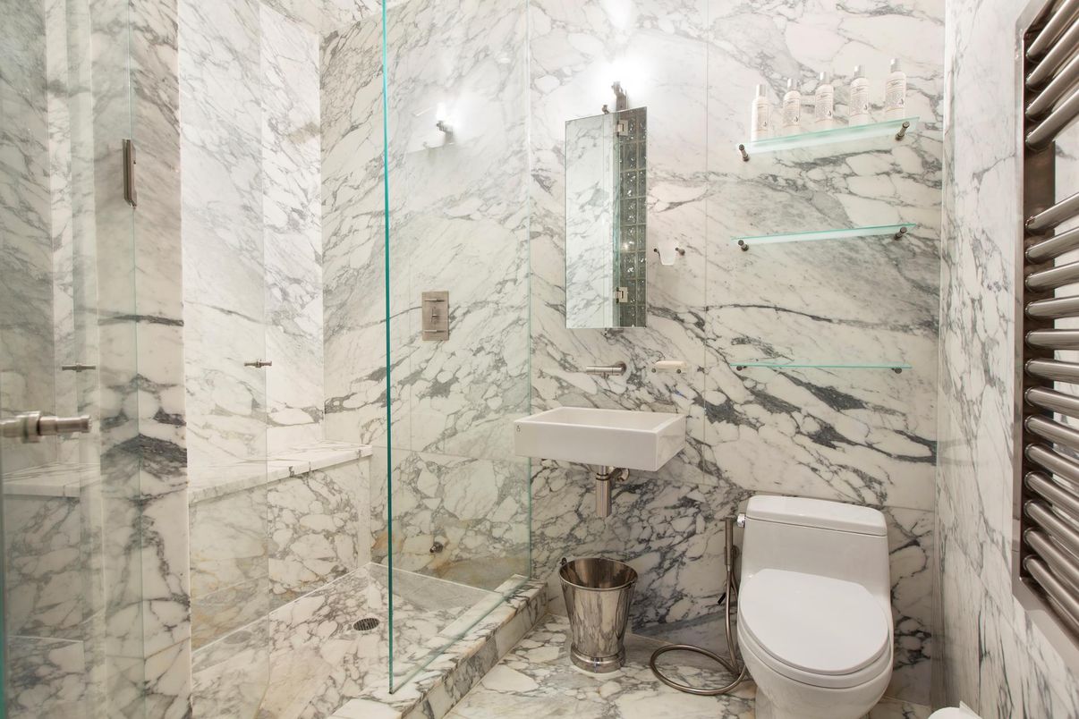 Bathroom, Glass Shower, Interior, Marble Walls