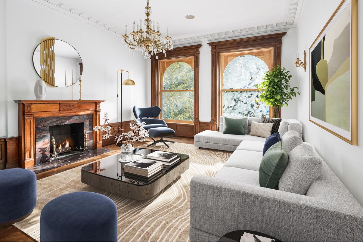 Chandelier, Fireplace, Interior, Living room, Recessed Lighting