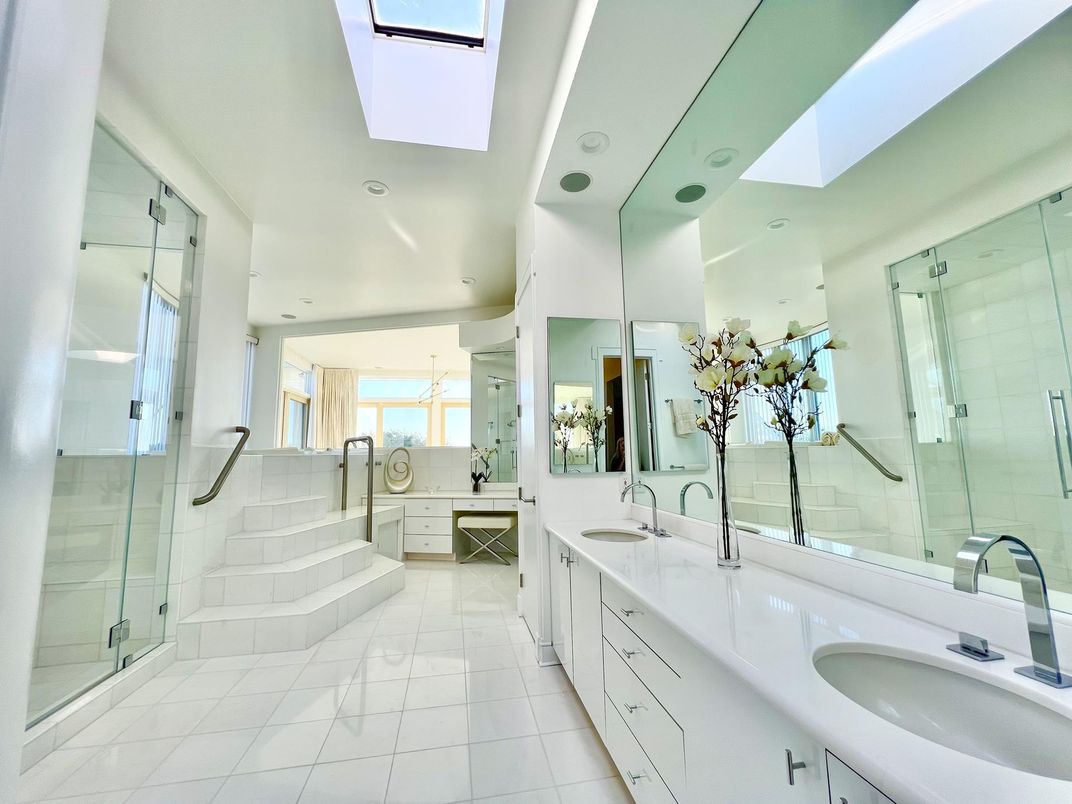 Bathroom, Dual Sink Vanities, Glass Ceilings, Glass Shower, Interior, Recessed Lighting
