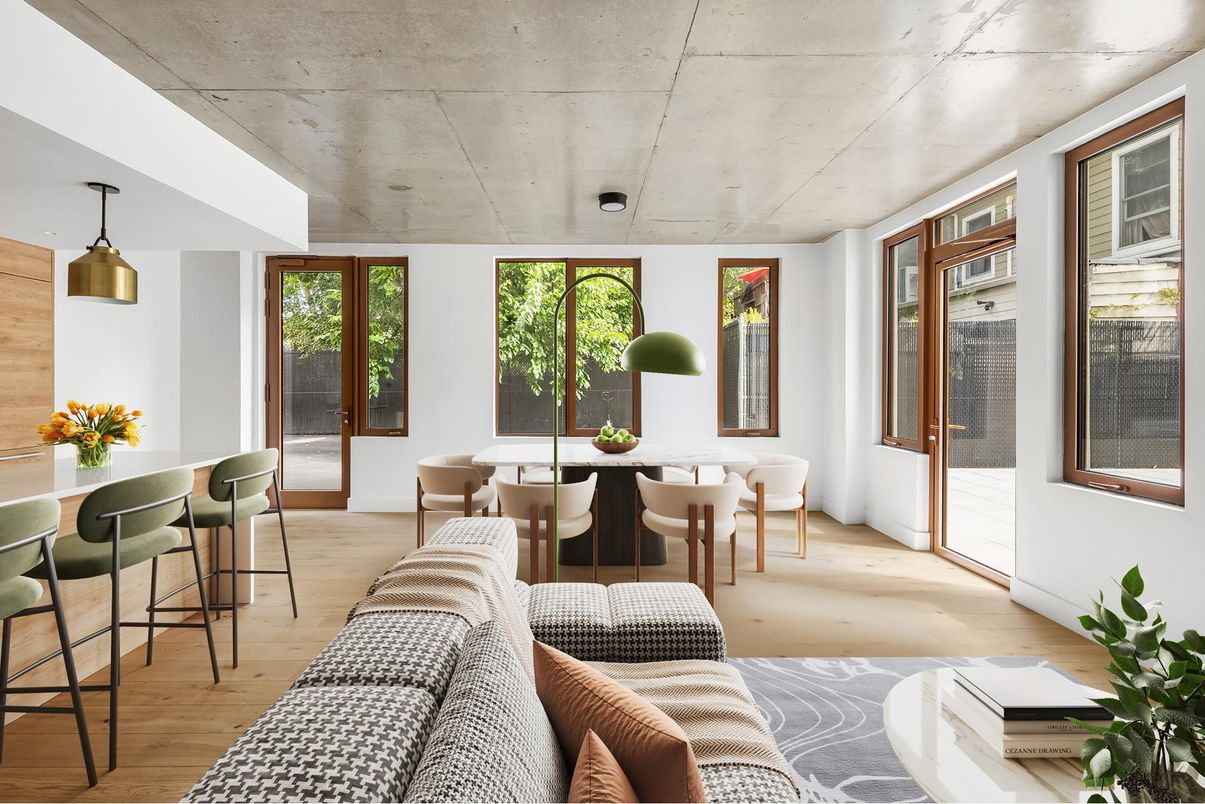 Dining room, Interior, Pendant Lights, Wood Texture Flooring