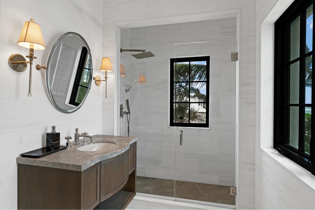 Bathroom, Glass Shower, Interior, Marble Walls