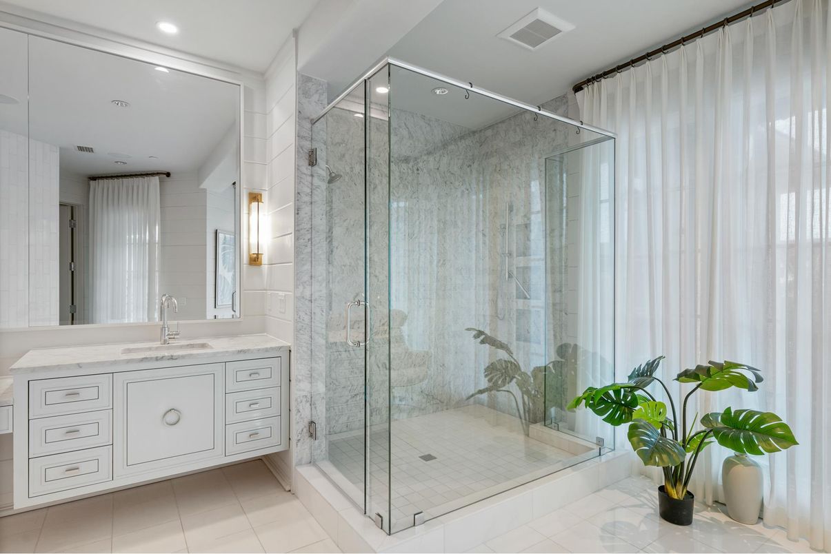 Bathroom, Glass Shower, Interior, Recessed Lighting