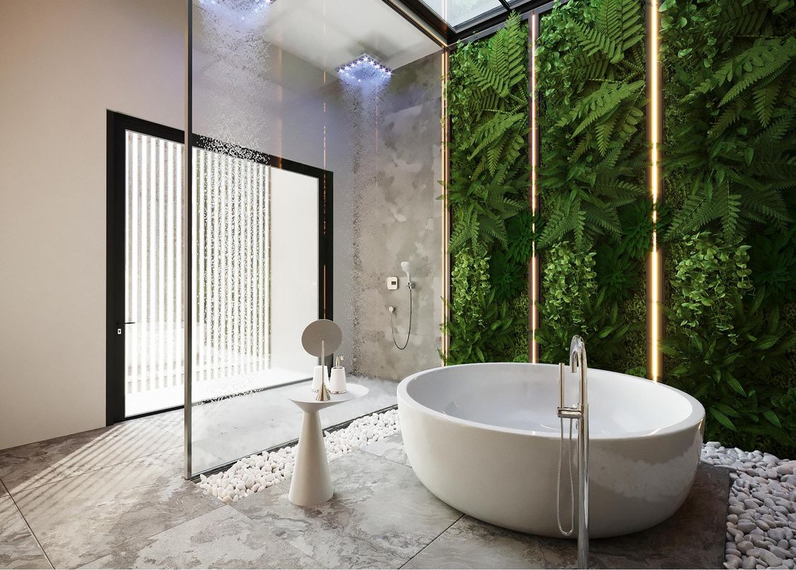 Bathroom, Free Standing Baths, Glass Shower, Interior