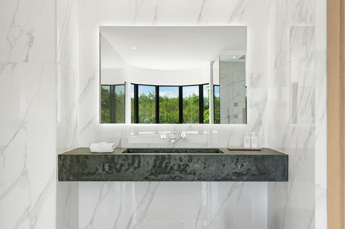 Bathroom, Interior, Marble Walls, Recessed Lighting