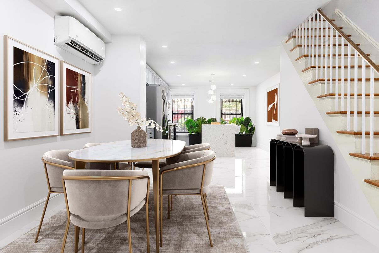 Dining room, Interior, Marble, Pendant Lights, Recessed Lighting