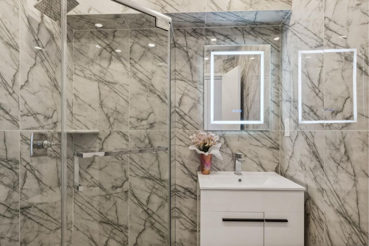 Bathroom, Glass Shower, Interior, Marble Walls