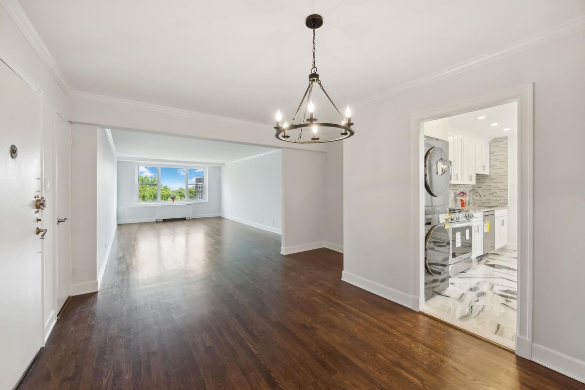 Chandelier, Empty room, Interior, Kitchen, Marble, Wood Texture Flooring