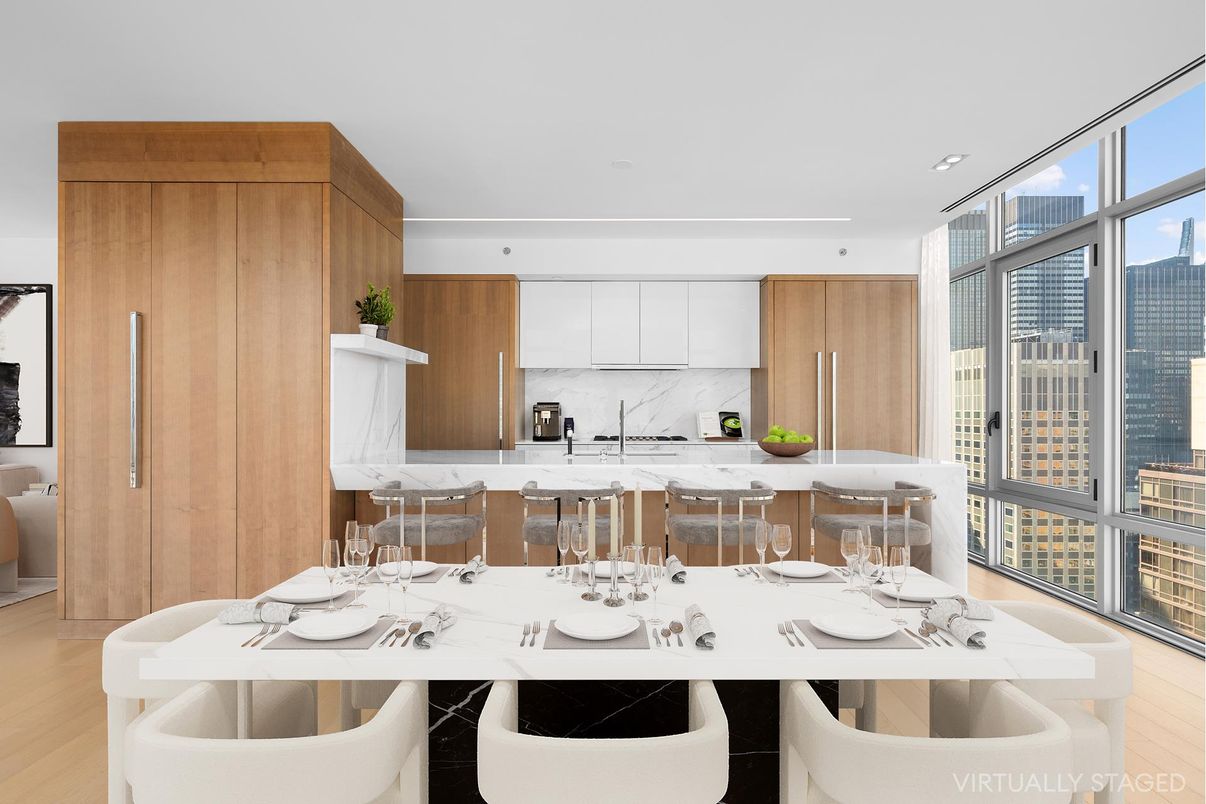 Dining room, Interior, Kitchen, Recessed Lighting, Wood Texture Flooring