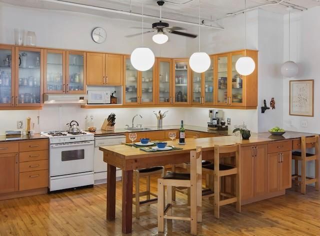 Interior, Kitchen, Pendant Lights, Wood Texture Flooring