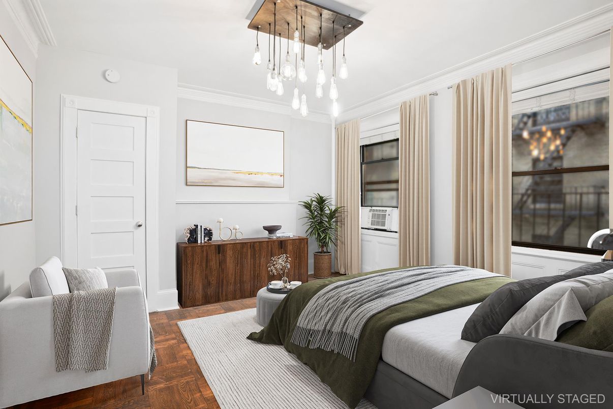 Bedroom, Interior, Pendant Lights, Wood Texture Flooring