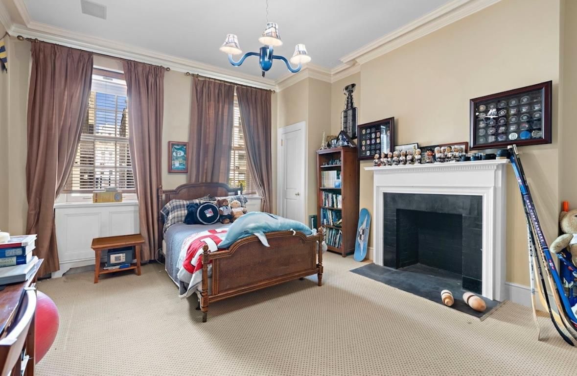 Bedroom, Chandelier, Fireplace, Interior