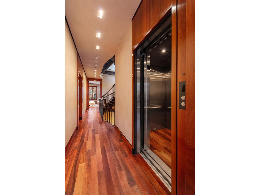 Elevator, Interior, Recessed Lighting, Wood Texture Flooring