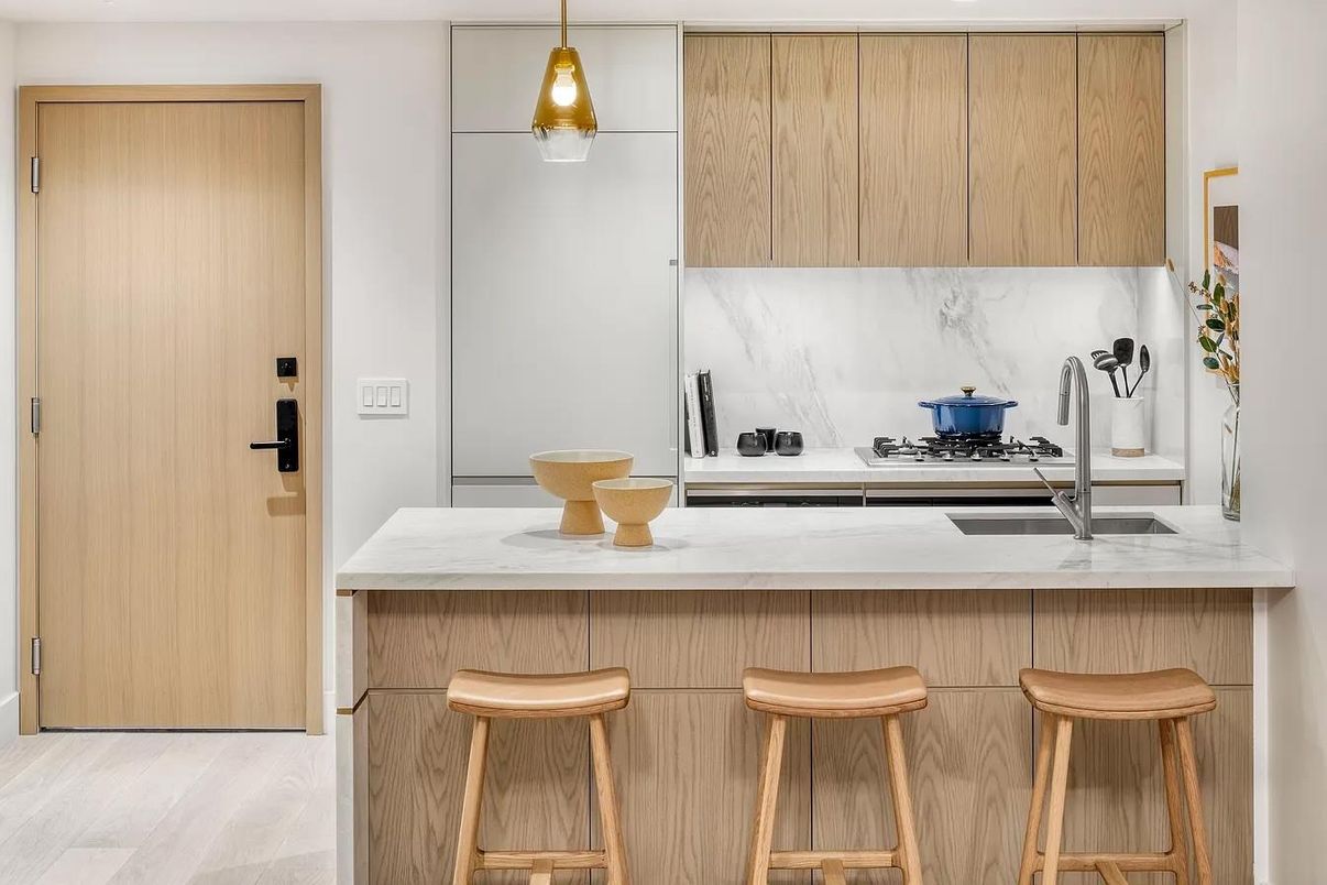 Interior, Kitchen, Pendant Lights, Wood Texture Flooring