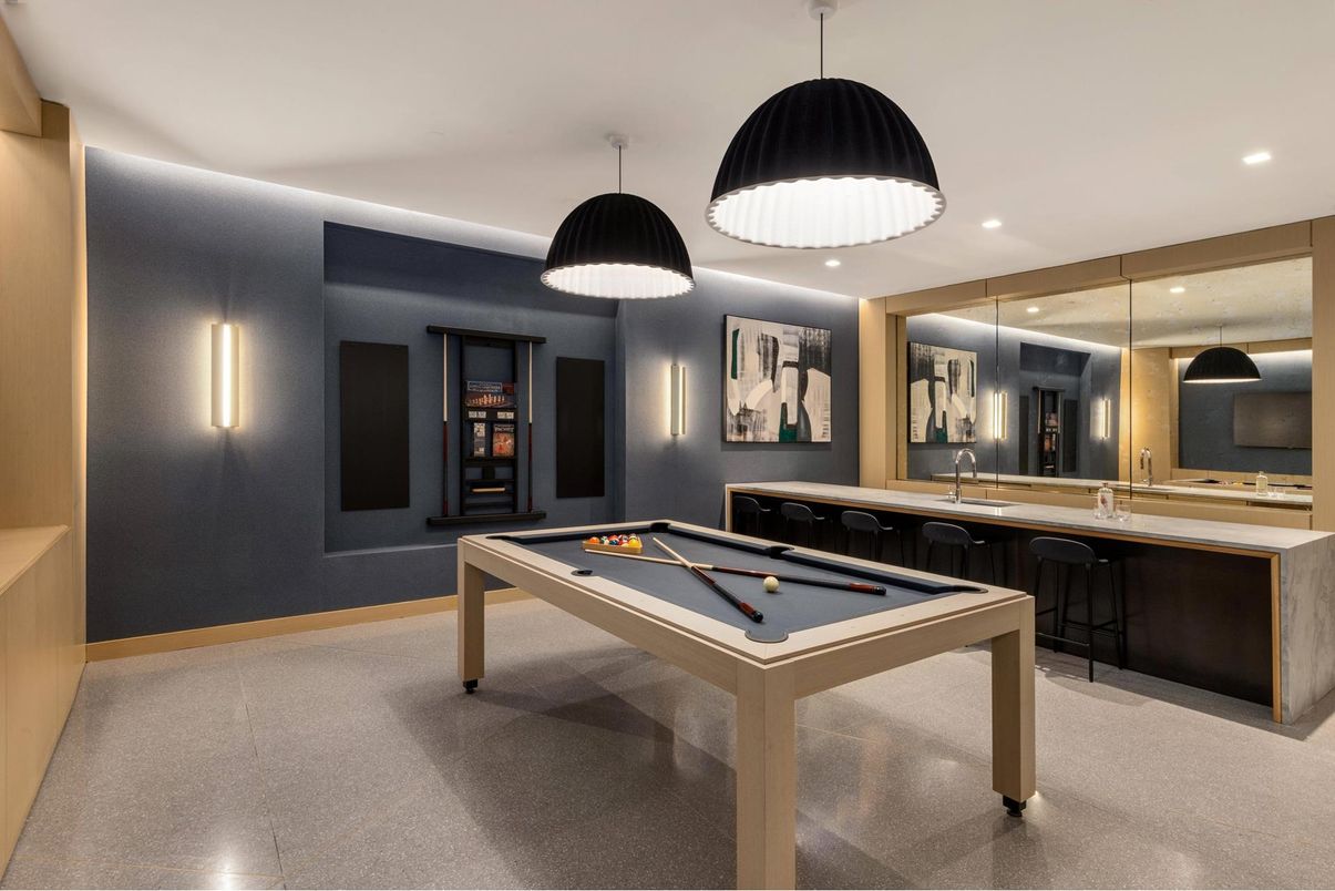 Billiard Table, Game Room, Interior, Pendant Lights, Recessed Lighting
