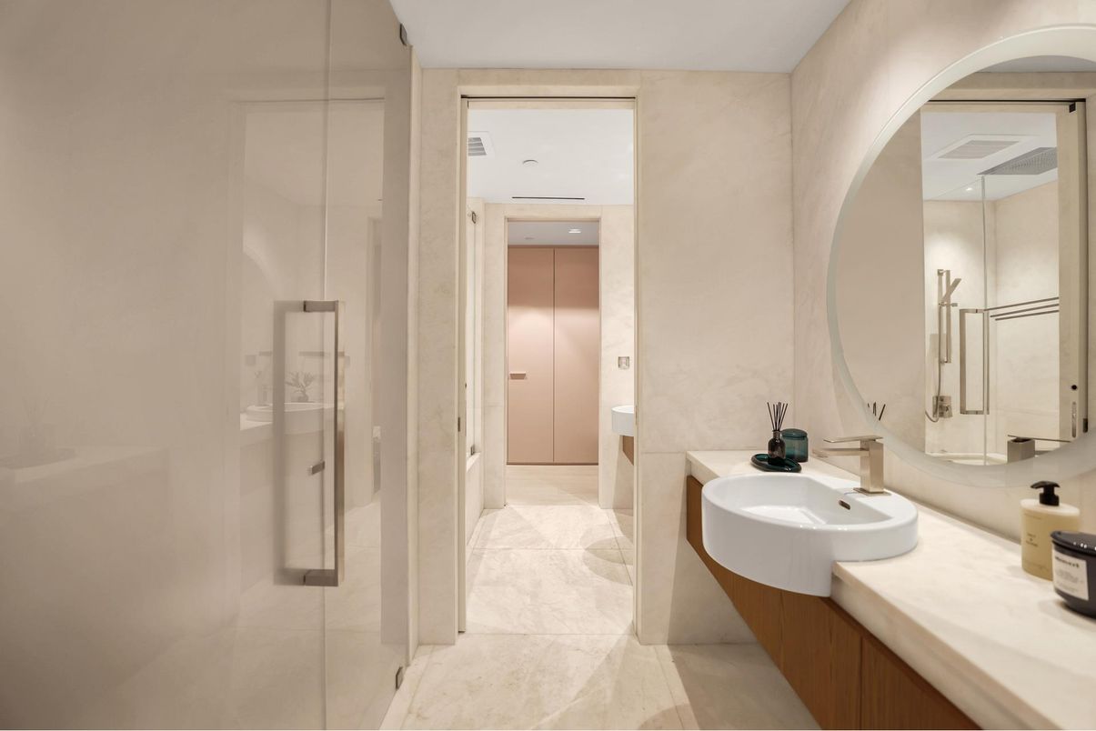 Bathroom, Dual Sink Vanities, Glass Shower, Interior, Recessed Lighting