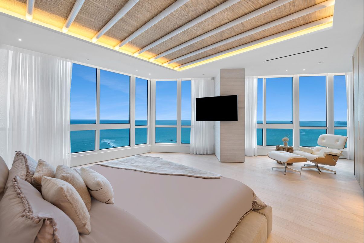 Bedroom, Interior, Recessed Lighting, Water, Wooden Beams, Wooden Ceilings, Wood Texture Flooring