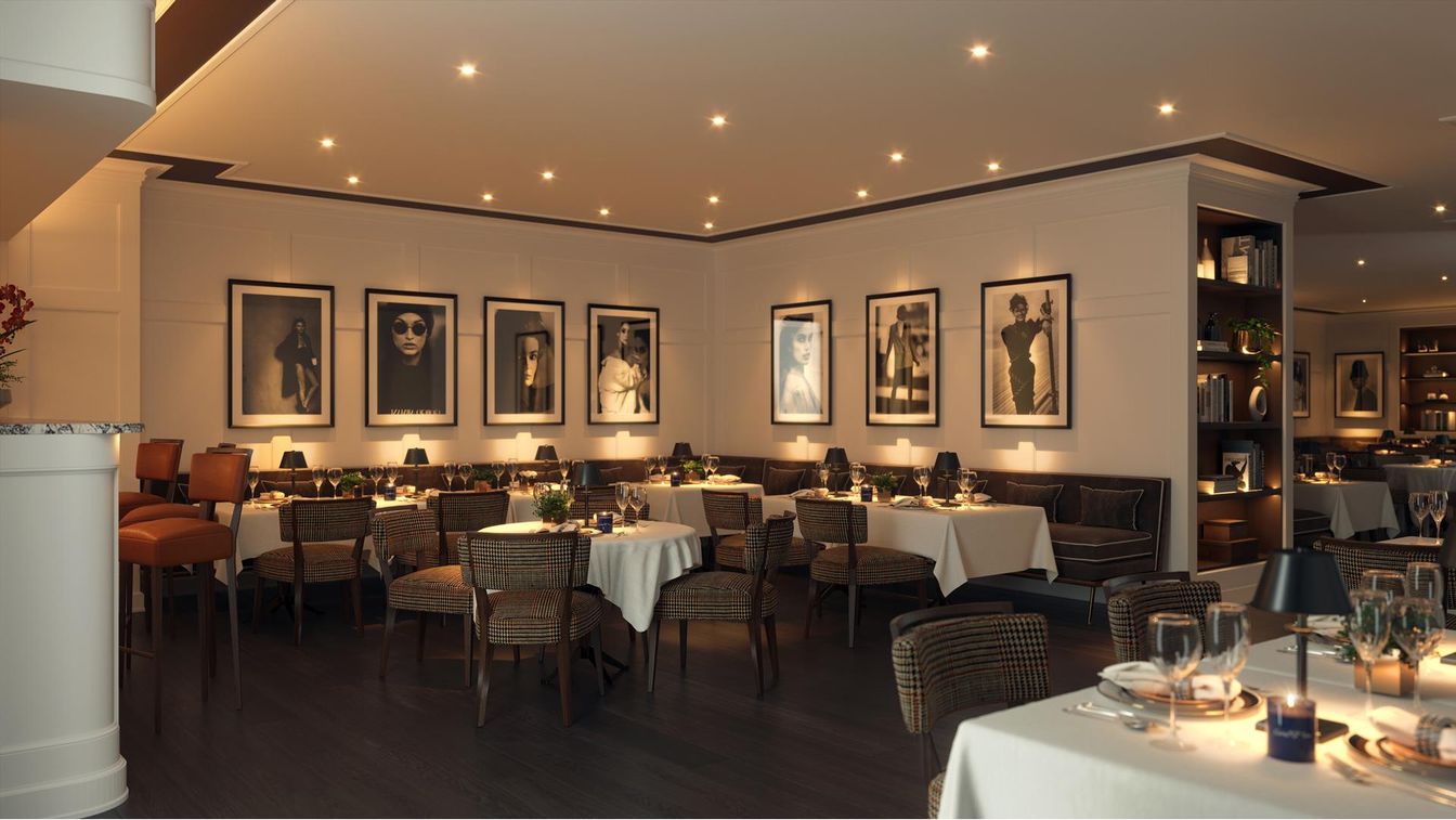 Dining room, Interior, Recessed Lighting, Wood Texture Flooring