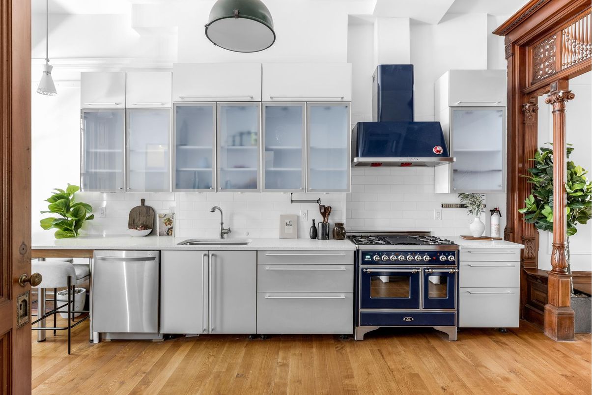 Interior, Kitchen, Pendant Lights, Stainless Steel Appliances, Wood Texture Flooring