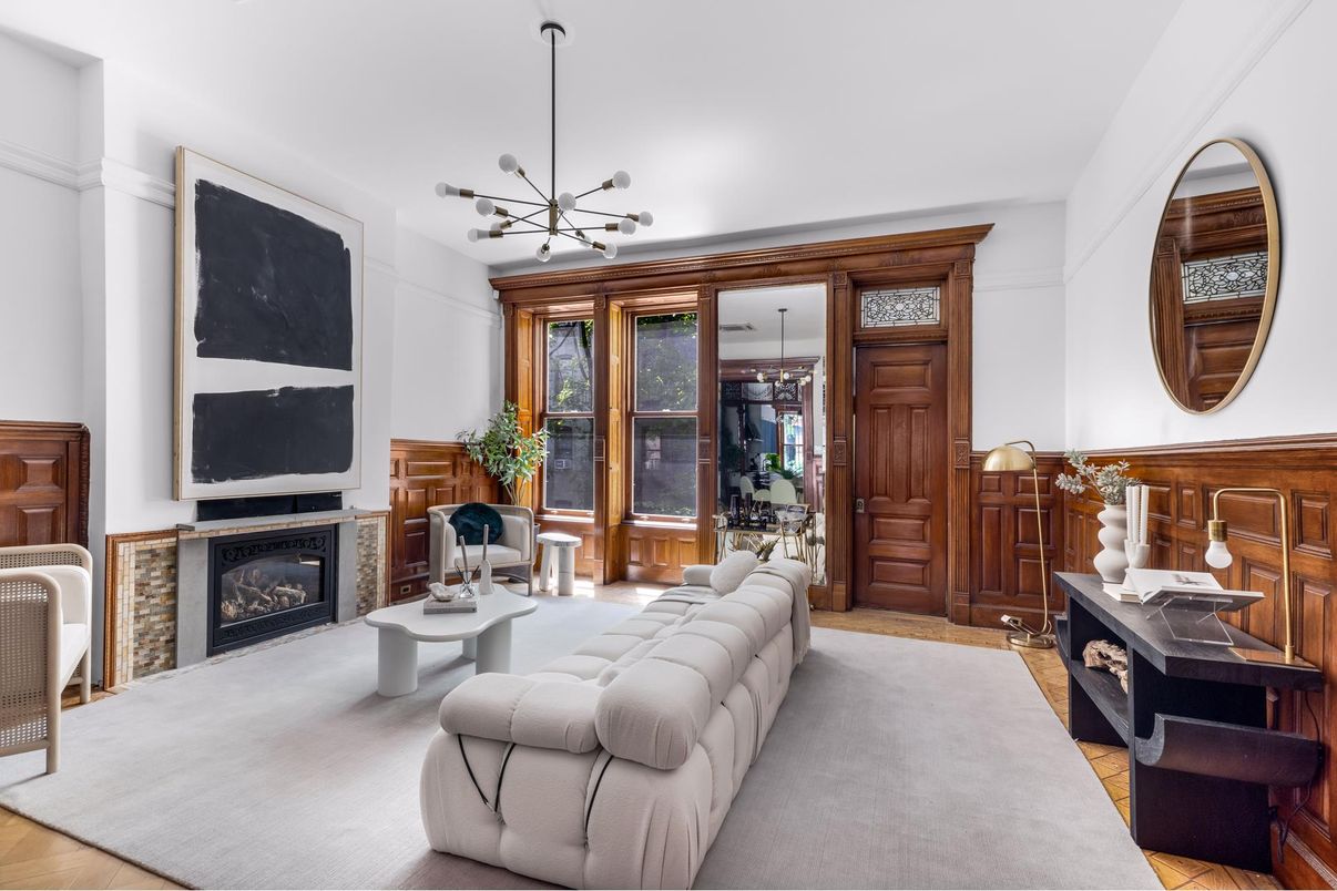 Fireplace, Interior, Living room, Pendant Lights, Wood Texture Flooring, Wooden Walls