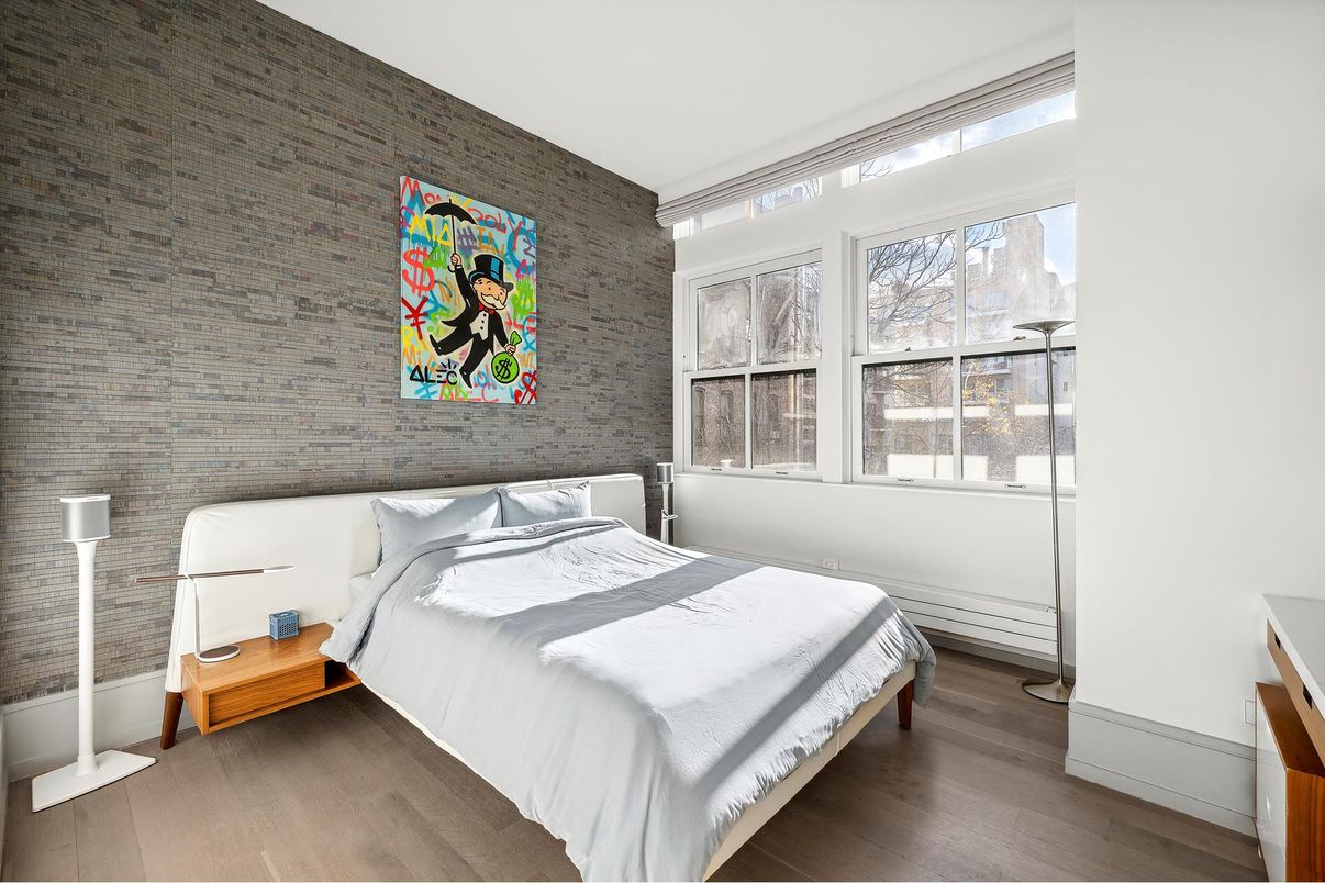 Bedroom, Interior, Stone Walls, Wood Texture Flooring