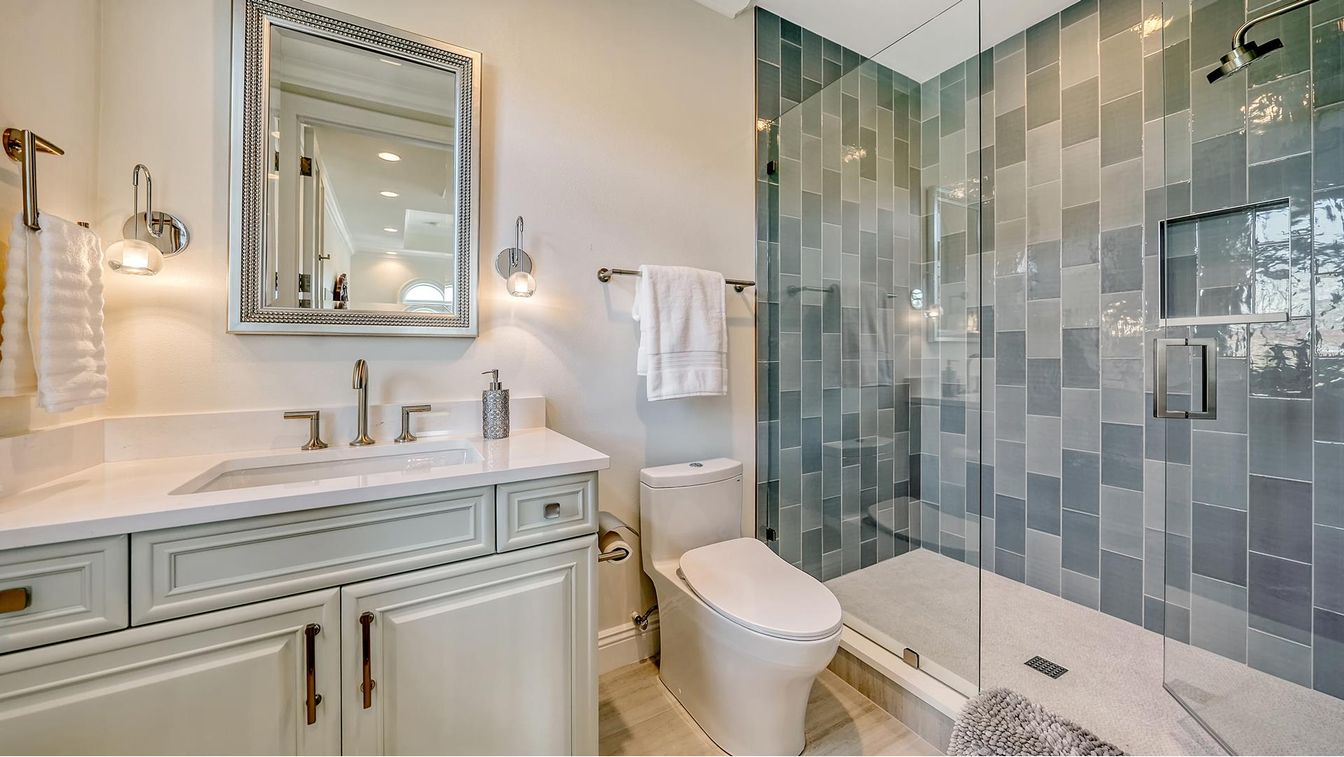 Bathroom, Glass Shower, Interior, Recessed Lighting